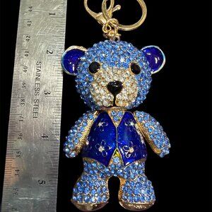BIG BLUE BEAR BAG CHARM COVERED IN BLUE RHINESTONES